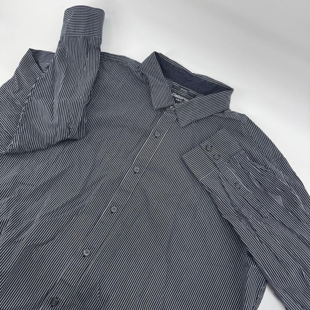 Claiborne Slim Fit Mens XXL Black White Pinstripe Dress‎ Shirt Button Down